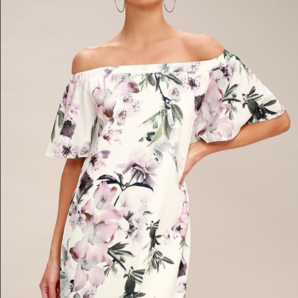 Lulus-Dream of You-Ivory Floral Off Shoulder Dress